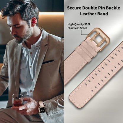 Skorter | Double Buckle Leather Bracelet for Apple Watch Ultra 49mm & Watch Ultra 2 49mm / Series 9 & 8 & 7 45mm / SE 3 & SE 2 & 6 & SE & 5 & 4 44mm / 3 & 2 & 1 42mm (Pink Sand)