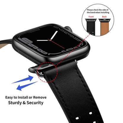 Skorter | Double Buckle Leather Bracelet for Apple Watch Ultra 49mm & Watch Ultra 2 49mm / Series 9 & 8 & 7 45mm / SE 3 & SE 2 & 6 & SE & 5 & 4 44mm / 3 & 2 & 1 42mm (Black Black Buckle)