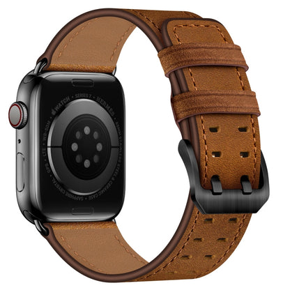 Skorter | Double Buckle Leather Bracelet for Apple Watch Ultra 49mm & Watch Ultra 2 49mm / Series 9 & 8 & 7 45mm / SE 3 & SE 2 & 6 & SE & 5 & 4 44mm / 3 & 2 & 1 42mm (Red Brown)