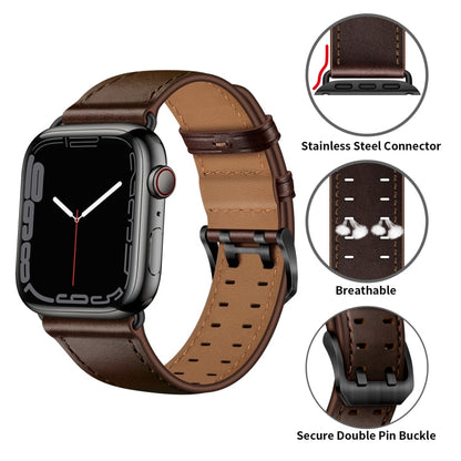 Skorter | Double Buckle Leather Bracelet for Apple Watch Ultra 49mm & Watch Ultra 2 49mm / Series 9 & 8 & 7 45mm / SE 3 & SE 2 & 6 & SE & 5 & 4 44mm / 3 & 2 & 1 42mm (Dark Brown)