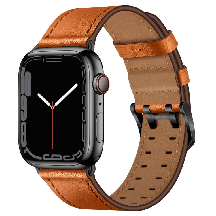 Skorter | Double Buckle Leather Bracelet for Apple Watch Ultra 49mm&Watch Ultra 2 49mm / Series 9&8&7 45mm / SE 3&SE 2&6&SE&5&4 44mm / 3&2&1 42mm (Brown Black Buckle)