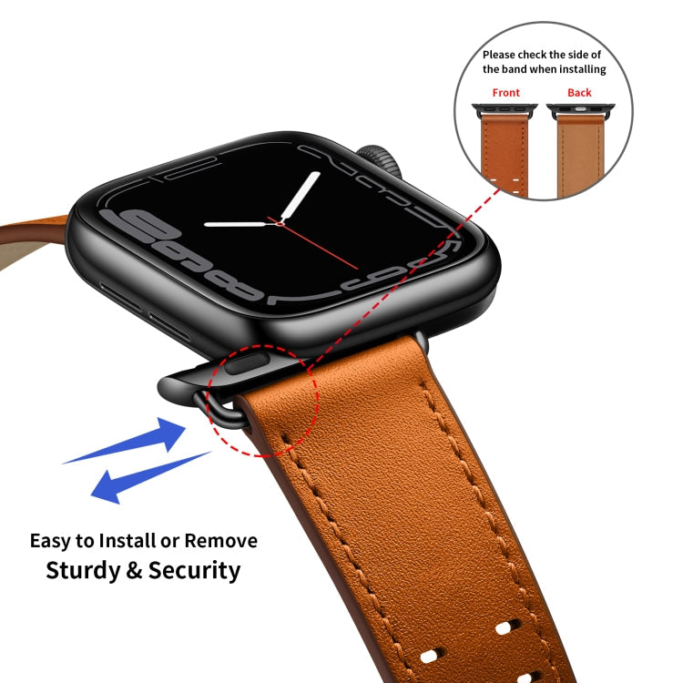 Skorter | Double Buckle Leather Bracelet for Apple Watch Ultra 49mm&Watch Ultra 2 49mm / Series 9&8&7 45mm / SE 3&SE 2&6&SE&5&4 44mm / 3&2&1 42mm (Brown Black Buckle)