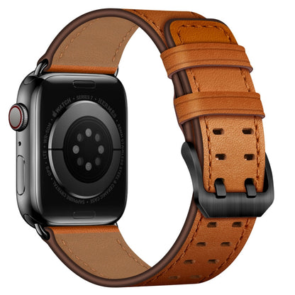 Skorter | Double Buckle Leather Bracelet for Apple Watch Ultra 49mm&Watch Ultra 2 49mm / Series 9&8&7 45mm / SE 3&SE 2&6&SE&5&4 44mm / 3&2&1 42mm (Brown Black Buckle)