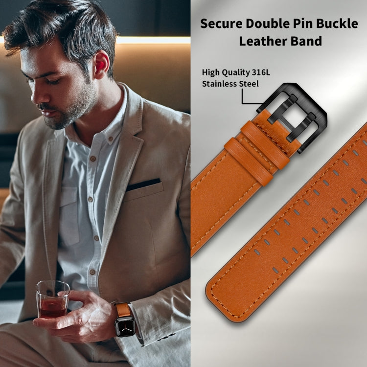 Skorter | Double Buckle Leather Bracelet for Apple Watch Ultra 49mm&Watch Ultra 2 49mm / Series 9&8&7 45mm / SE 3&SE 2&6&SE&5&4 44mm / 3&2&1 42mm (Brown Black Buckle)