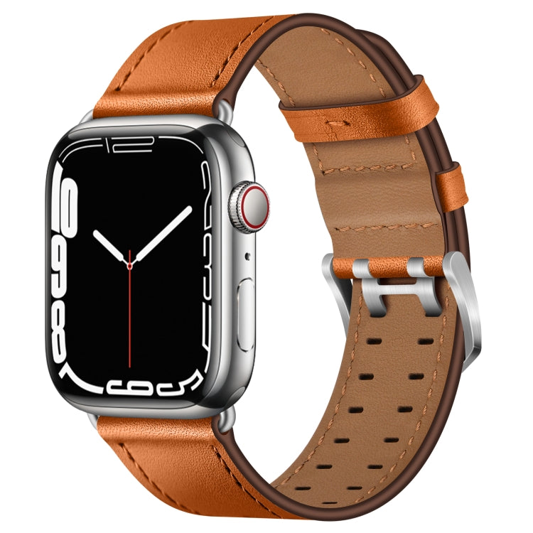 Skorter | Double Buckle Leather Watch Band for Apple Watch Ultra 49mm&Watch Ultra 2 49mm / Series 9&8&7 45mm / SE 3&SE 2&6&SE&5&4 44mm / 3&2&1 42mm (Brown Silver Buckle)