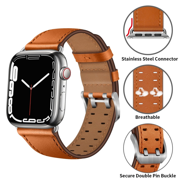 Skorter | Double Buckle Leather Watch Band for Apple Watch Ultra 49mm&Watch Ultra 2 49mm / Series 9&8&7 45mm / SE 3&SE 2&6&SE&5&4 44mm / 3&2&1 42mm (Brown Silver Buckle)