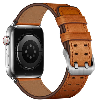 Skorter | Double Buckle Leather Watch Band for Apple Watch Ultra 49mm&Watch Ultra 2 49mm / Series 9&8&7 45mm / SE 3&SE 2&6&SE&5&4 44mm / 3&2&1 42mm (Brown Silver Buckle)