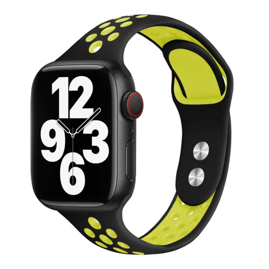 Skorter | Double Nail Small Size Watch Band for Apple Watch Ultra 49mm & Watch Ultra 2 49mm / Series 9 & 8 & 7 45mm / SE 3 & SE 2 & 6 & SE & 5 & 4 44mm / 3 & 2 & 1 42mm (Black Fluorescent Yellow)