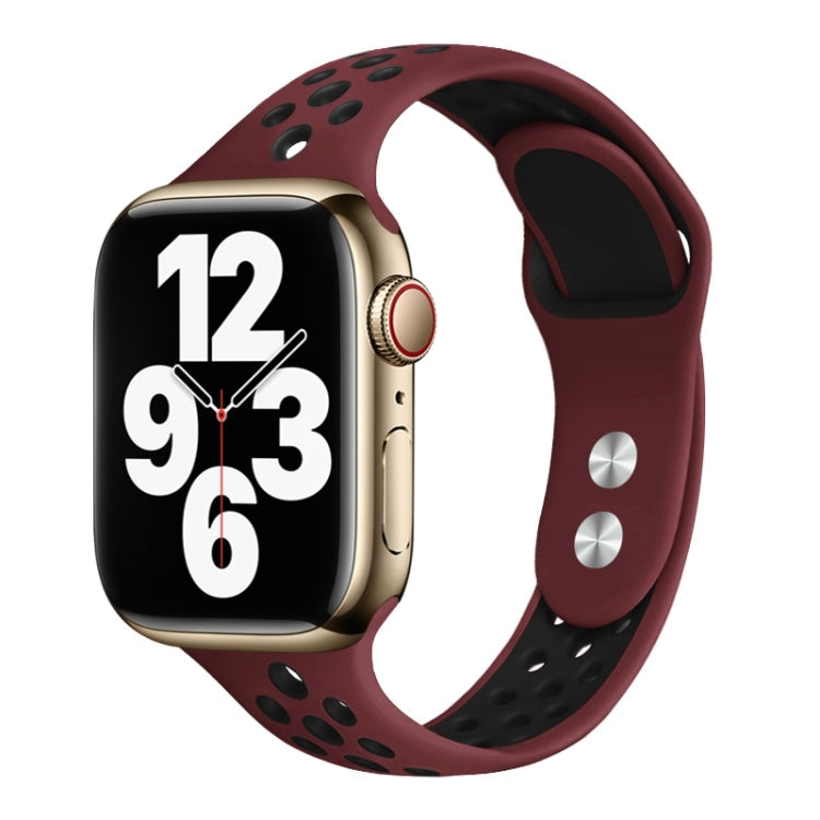 Skorter | Double Nail Small Size Watch Band For Apple Watch Ultra 49mm & Watch Ultra 2 49mm / Series 9 & 8 & 7 45mm / SE 3 & SE 2 & 6 & SE & 5 & 4 44mm / 3 & 2 & 1 42mm (Wine Red Black)