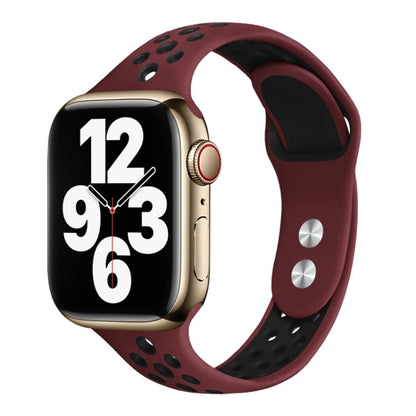Skorter | Double Nail Small Size Watch Band For Apple Watch Ultra 49mm & Watch Ultra 2 49mm / Series 9 & 8 & 7 45mm / SE 3 & SE 2 & 6 & SE & 5 & 4 44mm / 3 & 2 & 1 42mm (Wine Red Black)