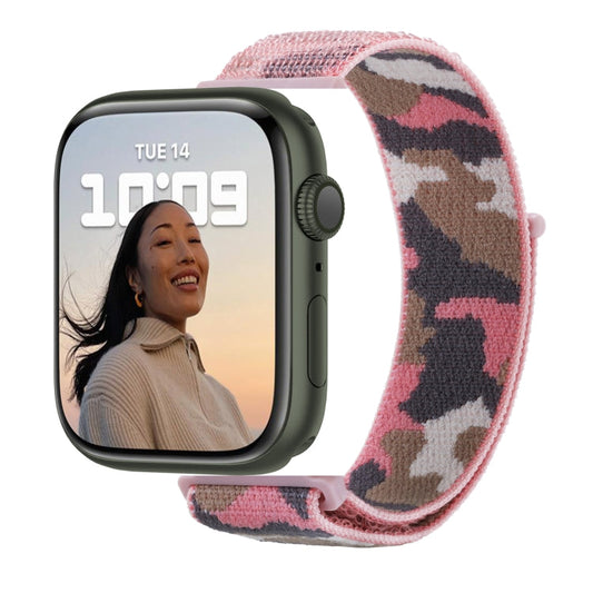 Skorter | Frerndorf | Nylon Loop Watch Band for Apple Watch Ultra 49mm & Watch Ultra 2 49mm / Series 9 & 8 & 7 45mm / SE 3 & SE 2 & 6 & SE & 5 & 4 44mm / 3 & 2 & 1 42mm (Pink Camouflage)