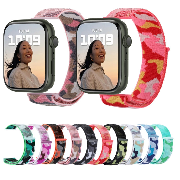 Skorter | Frerndorf | Nylon Loop Watch Band for Apple Watch Ultra 49mm & Watch Ultra 2 49mm / Series 9 & 8 & 7 45mm / SE 3 & SE 2 & 6 & SE & 5 & 4 44mm / 3 & 2 & 1 42mm (Pink Camouflage)