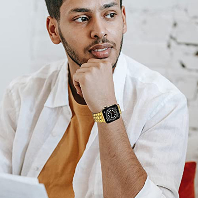 Skorter | 5-Pearl Stainless Steel Watch Strap for Apple Watch Ultra 49mm & Watch Ultra 2 49mm / Series 9 & 8 & 7 45mm / SE 3 & SE 2 & 6 & SE & 5 & 4 44mm / 3 & 2 & 1 42mm (Gold)