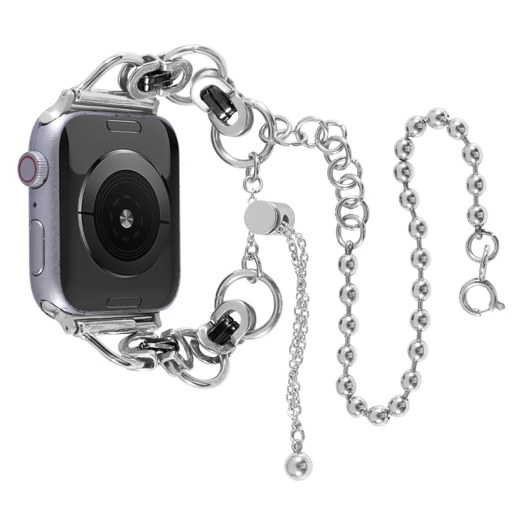 Skorter | Double chain 2-pearls stainless steel watch band for Apple Watch Ultra 49mm & Watch Ultra 2 49mm / Series 9 & 8 & 7 45mm / SE 3 & SE 2 & 6 & SE & 5 & 4 44mm / 3 & 2 & 1 42mm (Silver and Black)