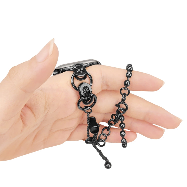 Skorter | Double chain 2-pearl stainless steel watch band for Apple Watch Ultra 49mm & Watch Ultra 2 49mm / Series 9 & 8 & 7 45mm / SE 3 & SE 2 & 6 & SE & 5 & 4 44mm / 3 & 2 & 1 42mm (Black)