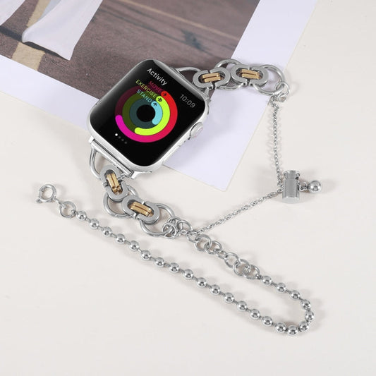 Skorter | Double chain 2-bead stainless steel bracelet for Apple Watch Ultra 49mm & Watch Ultra 2 49mm / Series 9 & 8 & 7 45mm / SE 3 & SE 2 & 6 & SE & 5 & 4 44mm / 3 & 2 & 1 42mm (Silver and Gold)