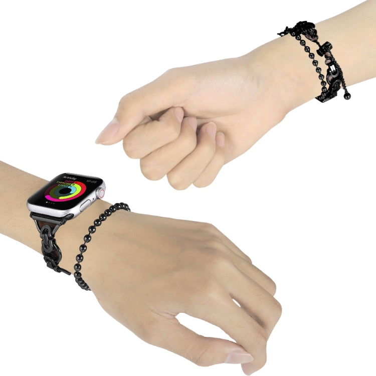 Skorter | Double chain 2-pearls stainless steel watch band for Apple Watch Series 9&8&7 41mm / SE 3&SE 2&6&SE&5&4 40mm / 3&2&1 38mm (Black)