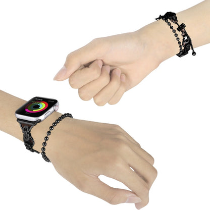 Skorter | Double chain 2-pearls stainless steel watch band for Apple Watch Series 9&8&7 41mm / SE 3&SE 2&6&SE&5&4 40mm / 3&2&1 38mm (Black)