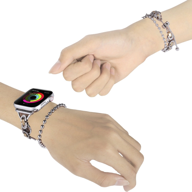 Skorter | Dubbelkedjad klockarmband i rostfritt stål med 2 pärlor för Apple Watch Series 9&amp;8&amp;7 41mm / SE 3&amp;SE 2&amp;6&amp;SE&amp;5&amp;4 40mm / 3&amp;2&amp;1 38mm (Silver och Guld)