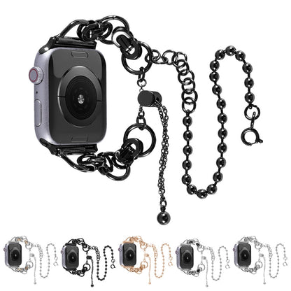 Skorter | Double Chain 2-Beads Stainless Steel Watch Band for Apple Watch Series 9&8&7 41mm / SE 3&SE 2&6&SE&5&4 40mm / 3&2&1 38mm (Silver and Black)