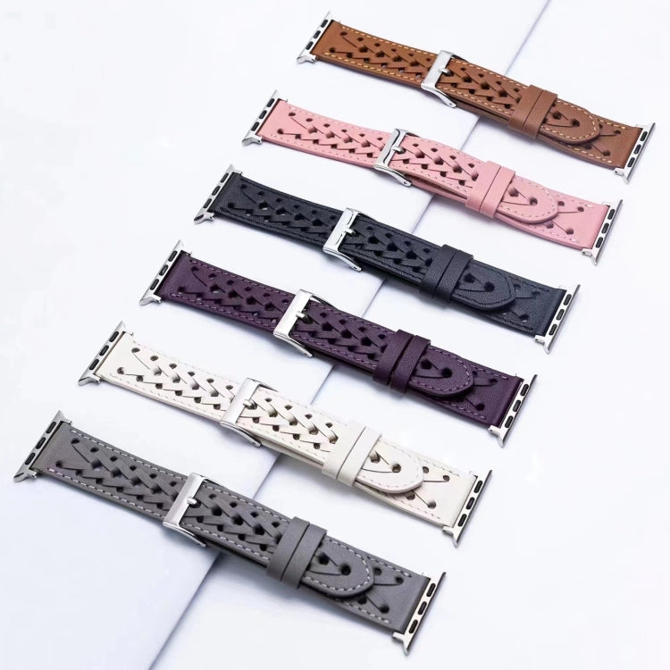 Skorter | Genuine Leather Braided Bracelet for Apple Watch Ultra 49mm & Watch Ultra 2 49mm / Series 9 & 8 & 7 45mm / SE 3 & SE 2 & 6 & SE & 5 & 4 44mm / 3 & 2 & 1 42mm (Purple)