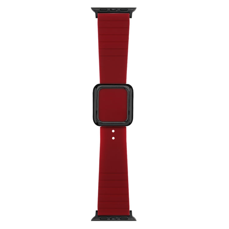 Skorter | Black Square Buckle Silicone Watch Band for Apple Watch Ultra 49mm & Watch Ultra 2 49mm / Series 9 & 8 & 7 45mm / SE 3 & SE 2 & 6 & SE & 5 & 4 44mm / 3 & 2 & 1 42mm (Wine Red)