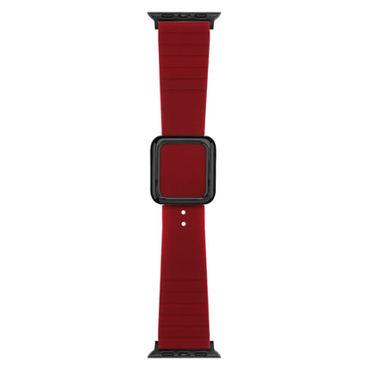 Skorter | Black Square Buckle Silicone Watch Band for Apple Watch Ultra 49mm & Watch Ultra 2 49mm / Series 9 & 8 & 7 45mm / SE 3 & SE 2 & 6 & SE & 5 & 4 44mm / 3 & 2 & 1 42mm (Wine Red)