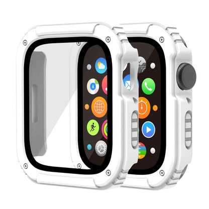 Skorter | 2 in 1 Screen Tempered Glass Film Protection Case for Apple Watch Series 9 / 8 / 7 45mm (White)