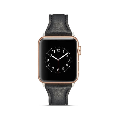 Skorter | For Apple Watch 5/4 44mm & 3/2/1 42mm Thin Leather Strap (Black)