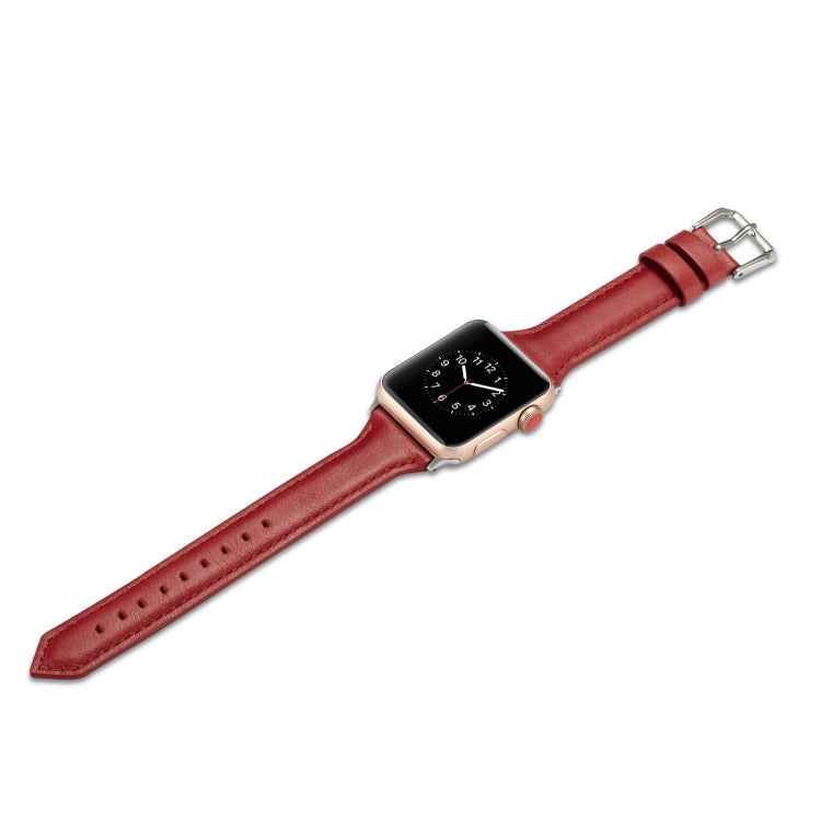 Skorter | For Apple Watch 5/4 44mm & 3/2/1 42mm Thin Leather Watch Band (Red)
