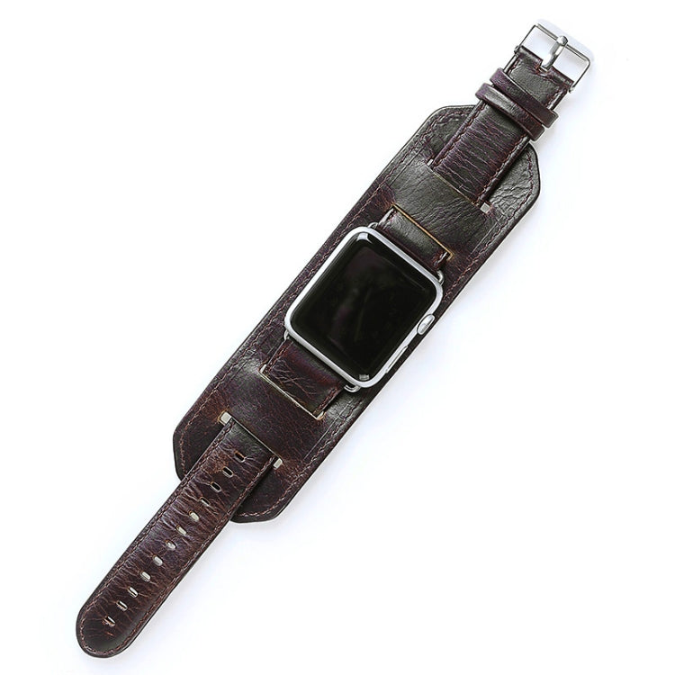 Skorter | For Apple Watch 5 & 4 44mm / 3 & 2 & 1 42mm Crazy Horse Textured Strap Watch Band (Dark Brown)