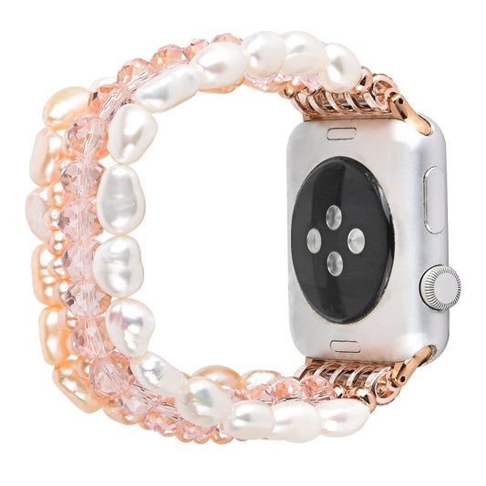 Skorter | For Apple Watch 5 & 4 40mm / 3 & 2 & 1 38mm Pearl-Crystal Watch Band (Pearl + pink Crystal)