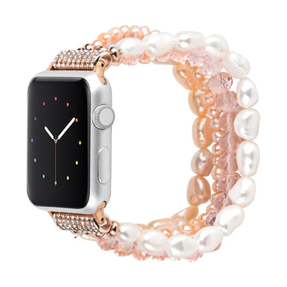 Skorter | For Apple Watch 5 & 4 40mm / 3 & 2 & 1 38mm Pearl-Crystal Watch Band (Pearl + pink Crystal)