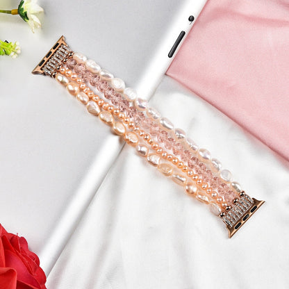 Skorter | For Apple Watch 5 & 4 40mm / 3 & 2 & 1 38mm Pearl-Crystal Watch Band (Pearl + pink Crystal)