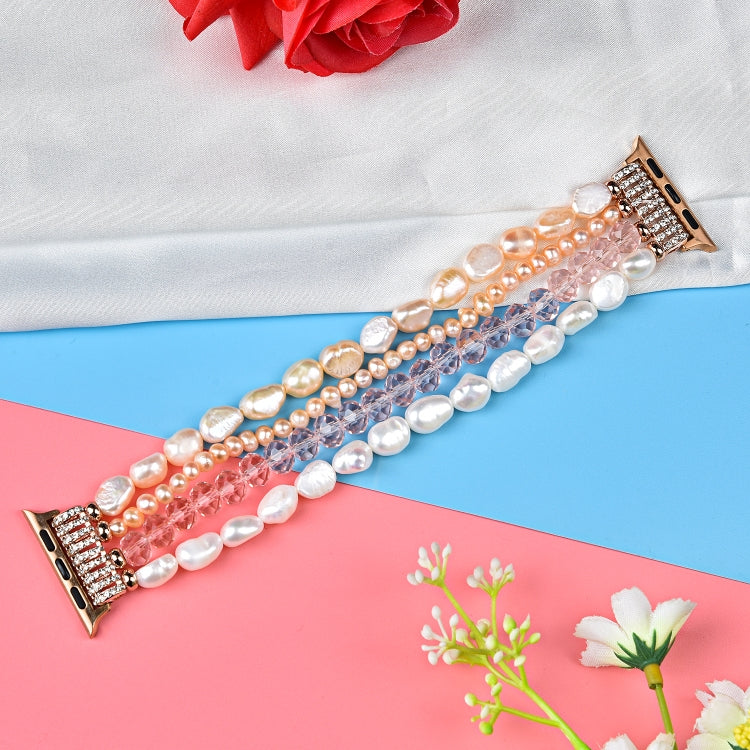 Skorter | For Apple Watch 5 & 4 40mm / 3 & 2 & 1 38mm Pearl-Crystal Watch Band (Pearl + pink Crystal)