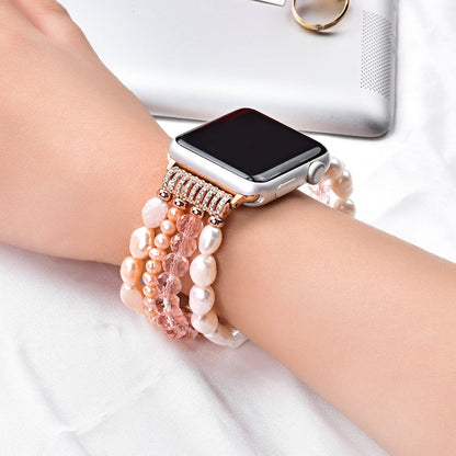 Skorter | For Apple Watch 5 & 4 40mm / 3 & 2 & 1 38mm Pearl-Crystal Watch Band (Pearl + pink Crystal)