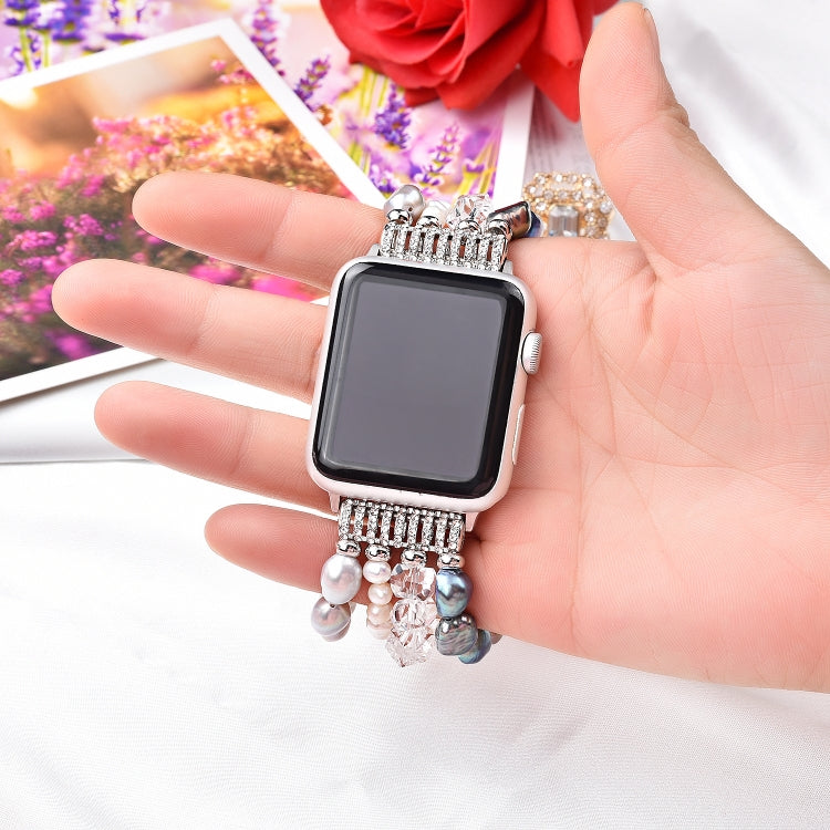 Skorter | For Apple Watch 5 & 4 40mm / 3 & 2 & 1 38mm Pearl Crystal Watch Band (Pearl + White Crystal)