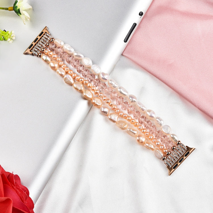 Skorter | For Apple Watch 5 & 4 44mm / 3 & 2 & 1 42mm Pearl Crystal Bracelet (Pearl + Pink Crystal)