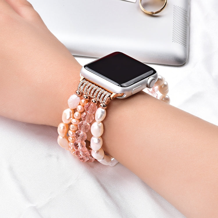 Skorter | For Apple Watch 5 & 4 44mm / 3 & 2 & 1 42mm Pearl Crystal Bracelet (Pearl + Pink Crystal)