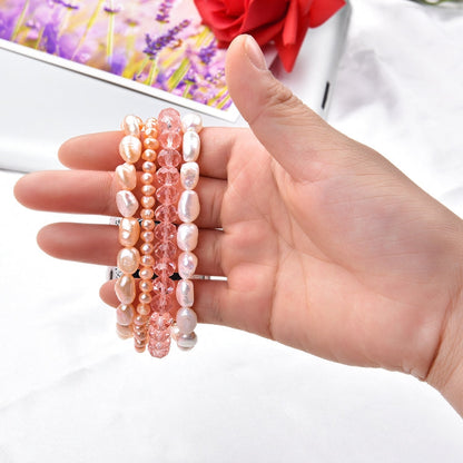 Skorter | For Apple Watch 5 & 4 44mm / 3 & 2 & 1 42mm Pearl Crystal Bracelet (Pearl + Pink Crystal)