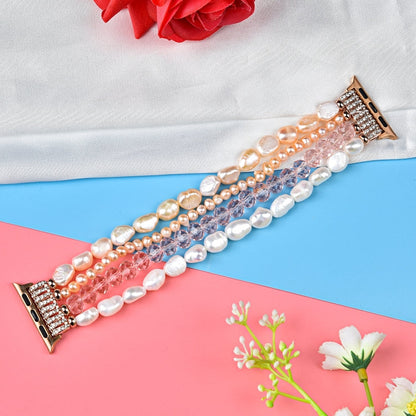 Skorter | For Apple Watch 5 & 4 44mm / 3 & 2 & 1 42mm Pearl Crystal Bracelet (Pearl + Pink Crystal)