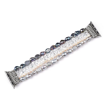 Skorter | For Apple Watch 5 & 4 44mm / 3 & 2 & 1 42mm Pearl crystal watch band (Pearl + white crystal)