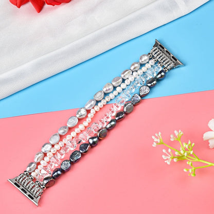 Skorter | For Apple Watch 5 & 4 44mm / 3 & 2 & 1 42mm Pearl crystal watch band (Pearl + white crystal)