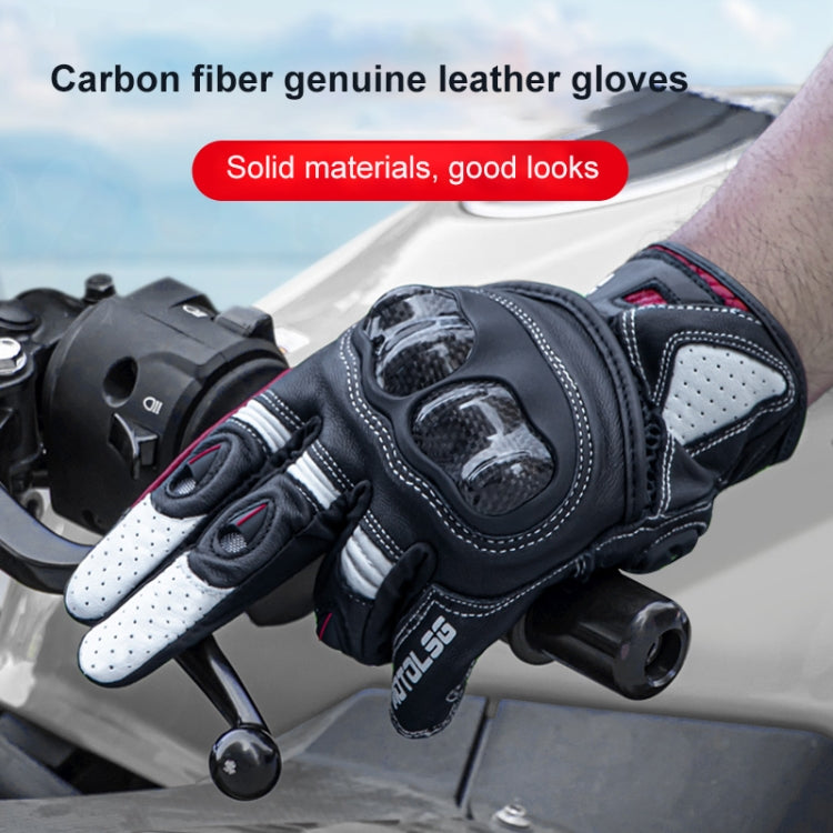 Skorter | One Pair Genuine Leather Motorcycle Gloves with Carbon Fiber Hard Knuckle Touch Screen, Size:L(Black)
