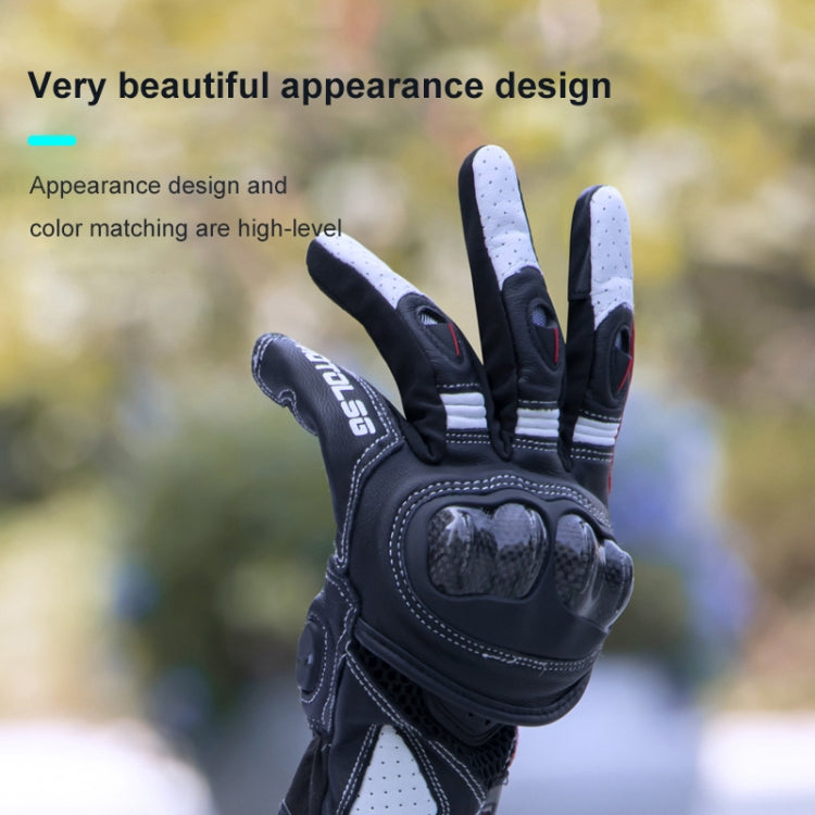 Skorter | One Pair Genuine Leather Motorcycle Gloves with Carbon Fiber Hard Knuckle Touch Screen, Size:L(Black)