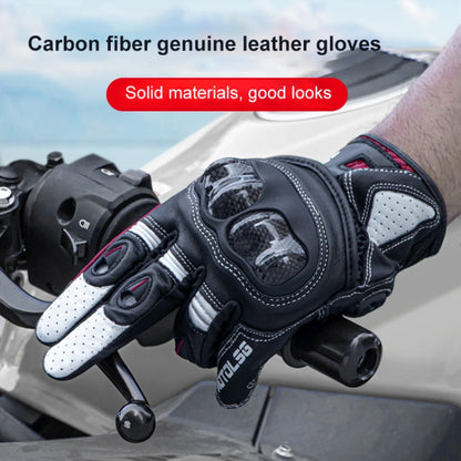 Skorter | One Pair Genuine Leather Motorcycle Gloves with Carbon Fiber Hard Knuckle Touch Screen, Size:XL(Black)