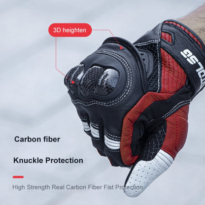 Skorter | One Pair Genuine Leather Motorcycle Gloves with Carbon Fiber Hard Knuckle Touch Screen, Size:XL(Black)