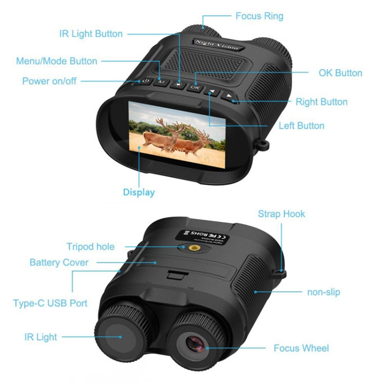 Skorter | DT29 3 inch IPS Screen Binoculars Digital Binoculars Night Vision(Black)