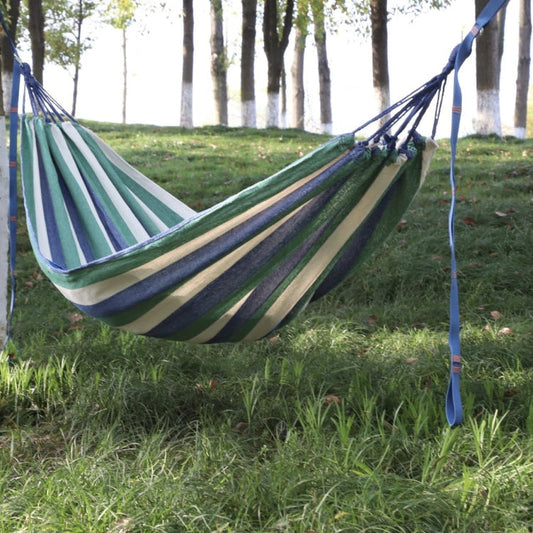 Skorter | Outdoor Double Thickened Canvas Hammock Indoor Swing, Size:200x100cm(Blue Green White Stripe)