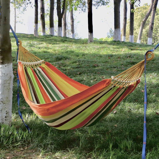 Skorter | Outdoor Double Thickened Canvas Hammock Indoor Swing with Detachable Curved Rod, Size:200x100cm(Candy Color)